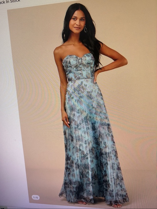Lulus Dresses & Skirts - Lulu's Strapless Blue-Grey Floral Maxi Gown